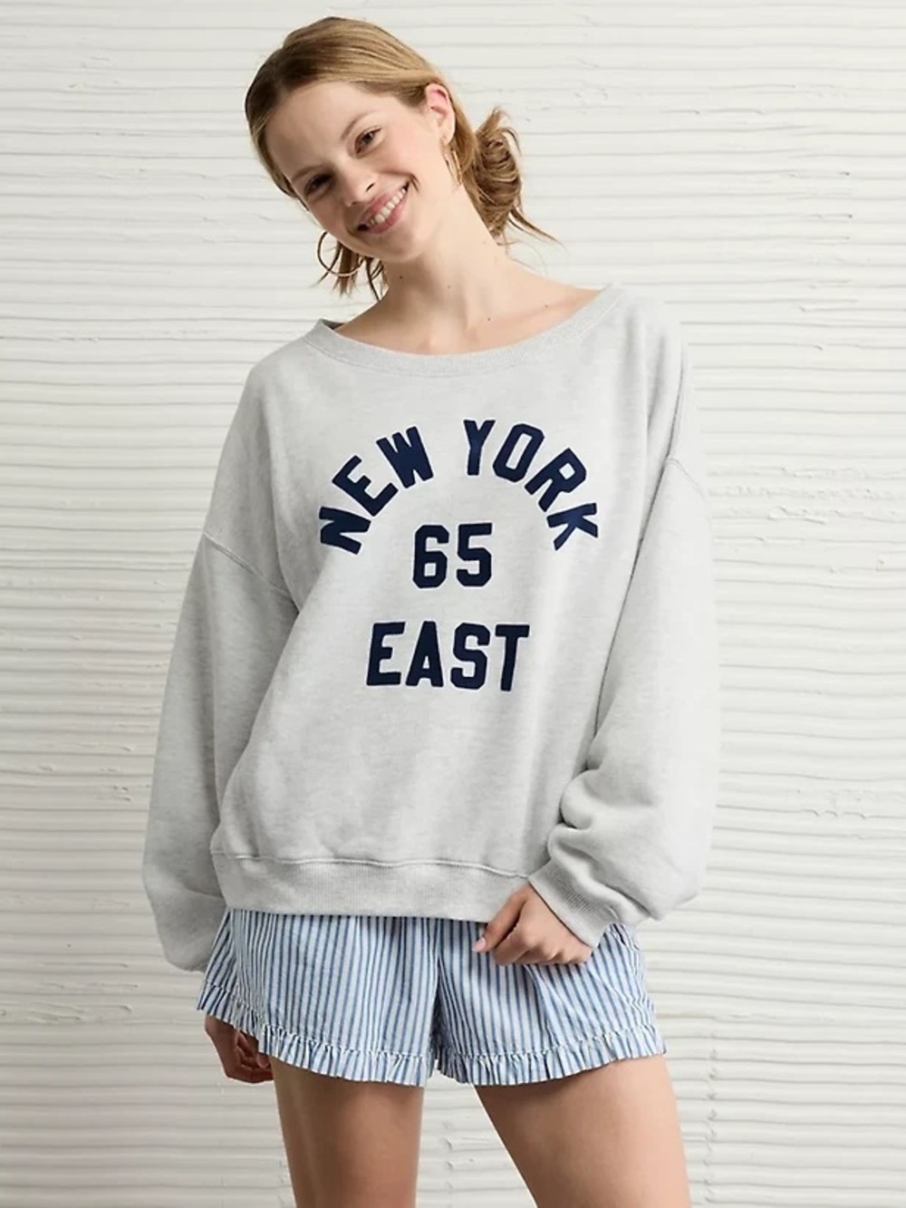 American Eagle Oversized Off The Shoulder Destination Graphic Sweatshirt